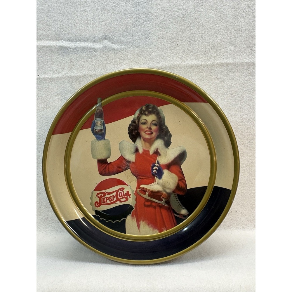 Vintage Pepsi-Cola Ice Skater Metal Tin Cookie Candy Storage Canister